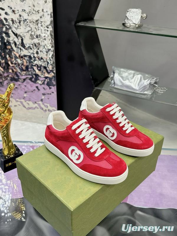 2024 Unisex Gucci Red White Leather Suede Sneakers MJ00310