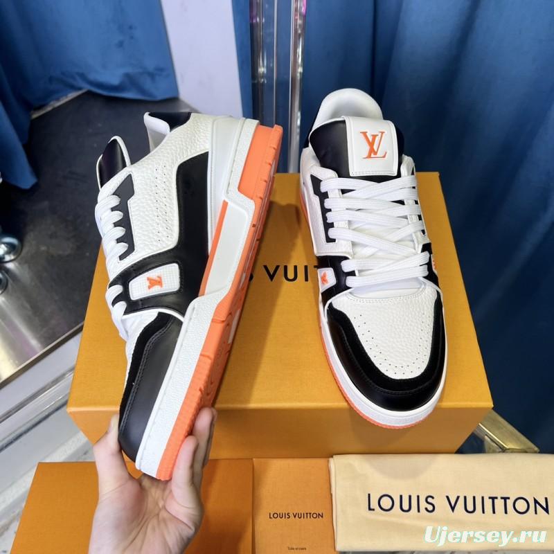 2025 Unisex Louis Vuitton White Black Leather Sneakers