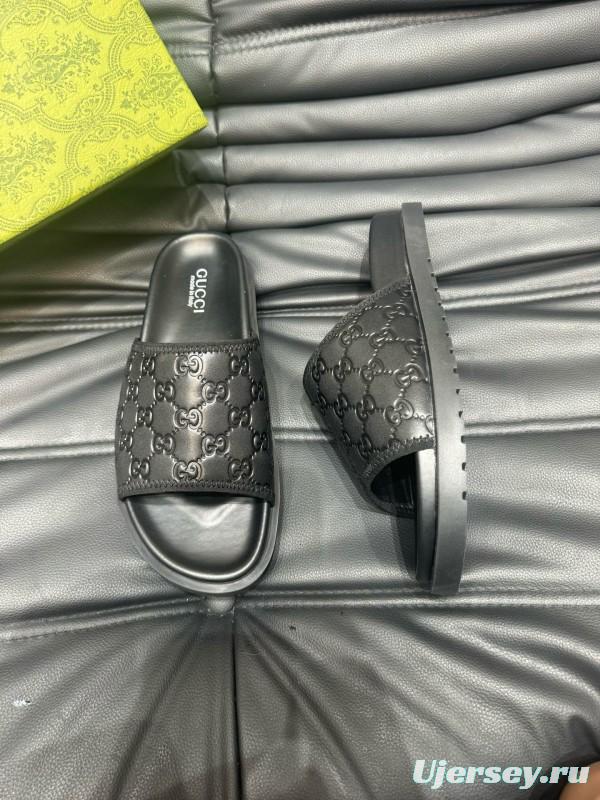 2024 Slippers Gucci Black Leather Slippers MJ00200