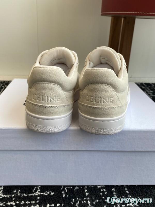 2025 Women Celine Beige Canvas Sneakers CELINE Embroidered Logo