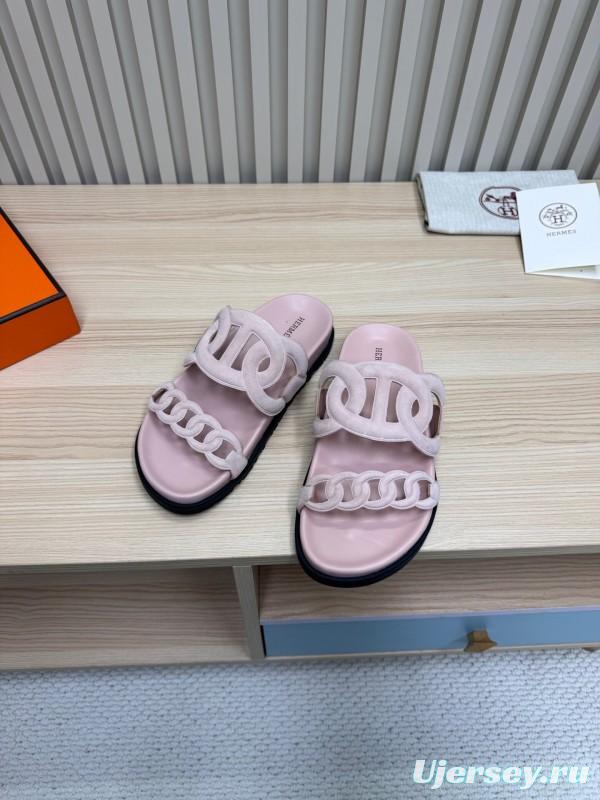 2025 Slippers Hermès Pink Suede Slippers