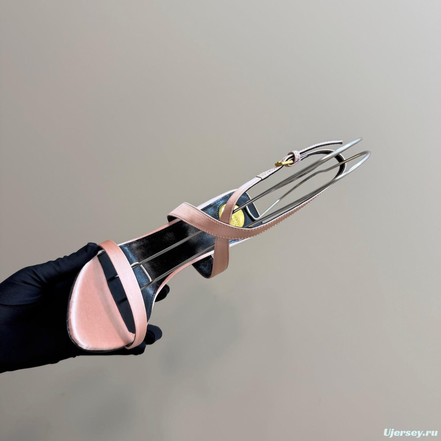 2025 Women Yves Saint Laurent Pink And Olive Silk Wedge Sandals Elegant Design KFY00290(F)