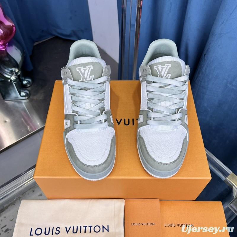 2025 Unisex Louis Vuitton White Grey Leather LV Trainer