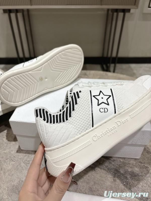 2025 Women Dior White Leather Sneakers Star Detailing KFY00330