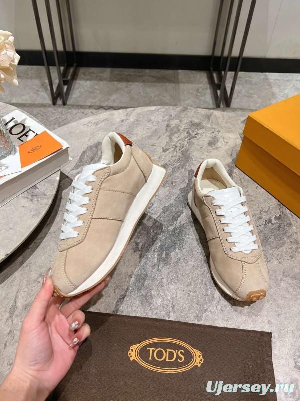 2025 Women TOD'S Beige Leather Suede Sneakers KFY00350