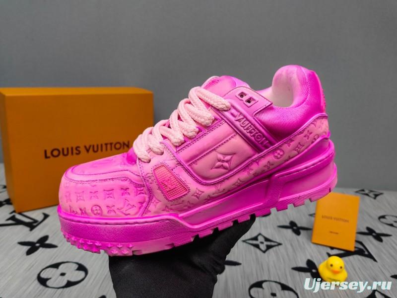 2025 Women Louis Vuitton Pink Leather Sneakers