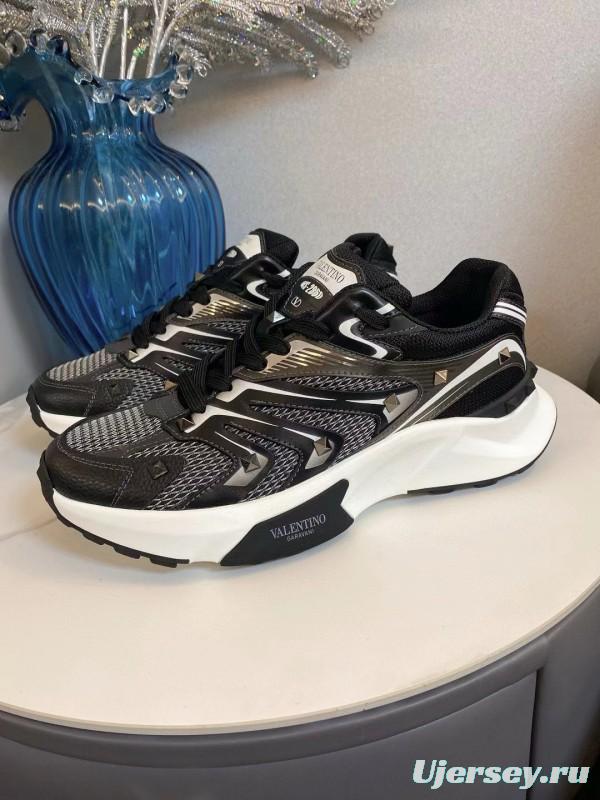 2024 Unisex Valentino Black White Mesh Leather Sneakers MJ00410