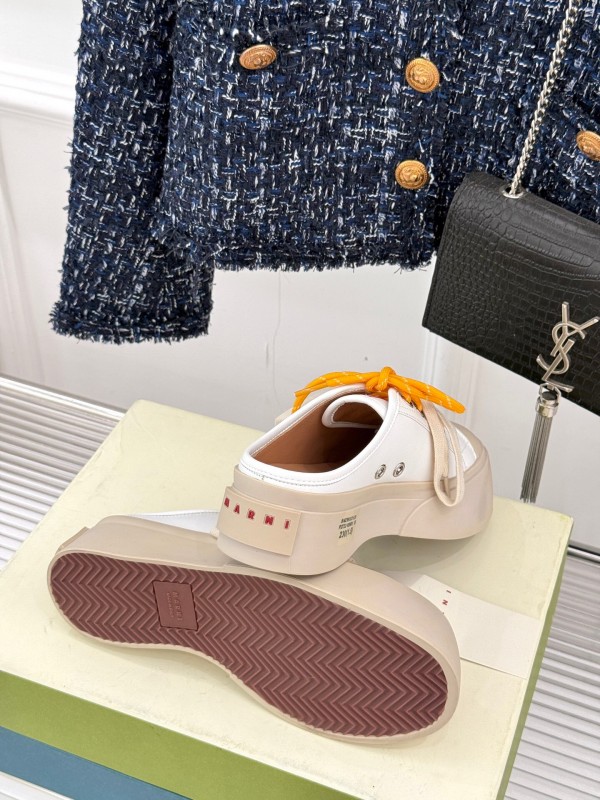 2025 Women Yves Saint Laurent White Leather Low-Top Platform Sneakers Yellow Laces Casual Chic YSL1234 (F)