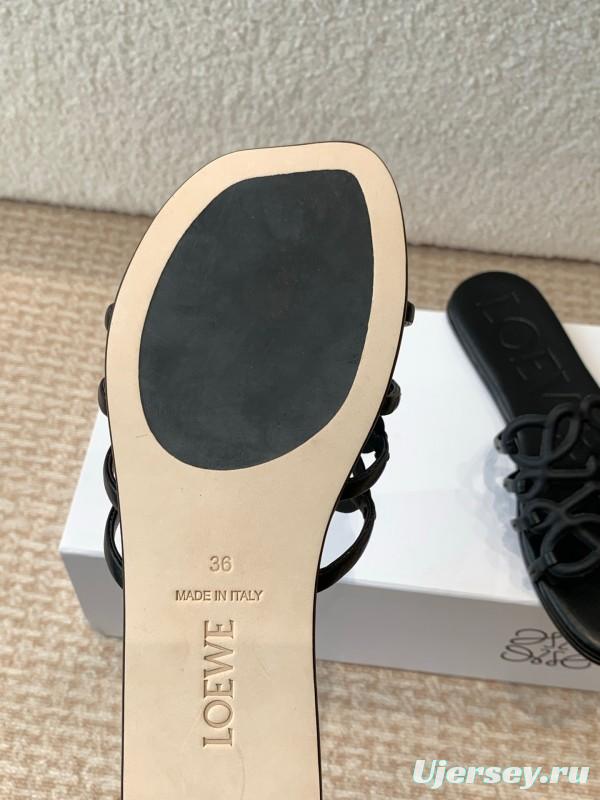 2025 Loewe Black Leather Slippers KFY00250