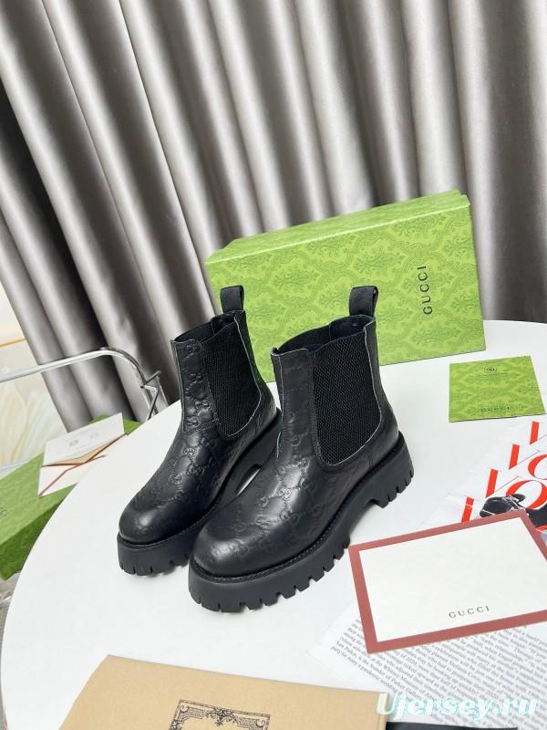 2024 Women Gucci Black Leather Ankle Boots MJ00340