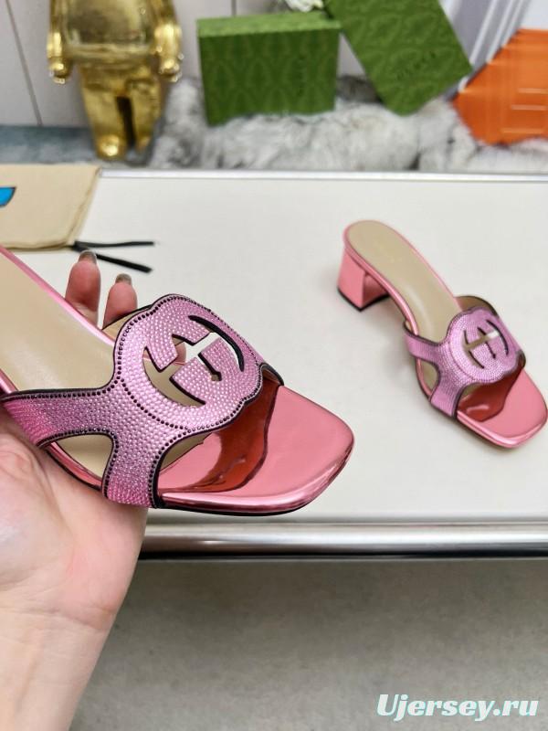 2025 Gucci Pink Leather Slippers