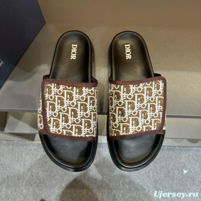 2024 Dior brown beige fabric leather Slippers MJ00180