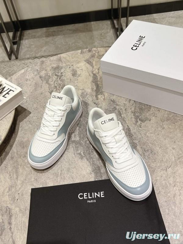 2025 Women Celine White Light Blue Leather Sneakers