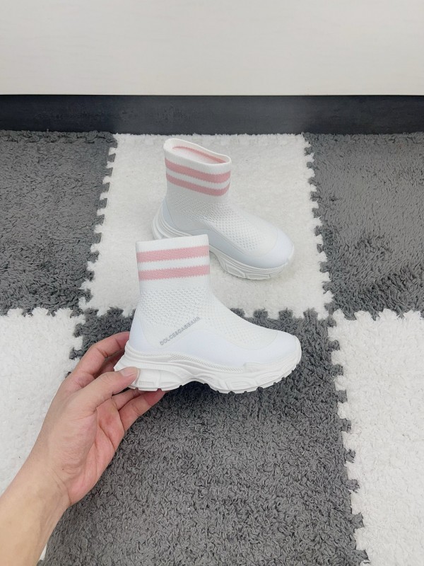 2024 Kids Dolce & Gabbana White Pink Black Knit Fabric Sneaker
