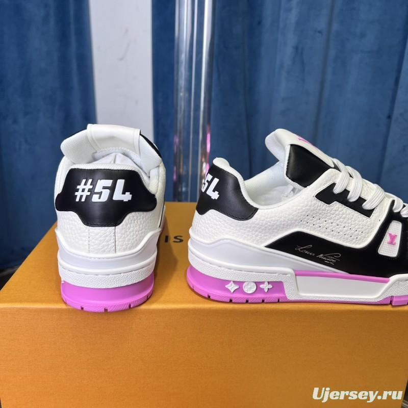2025 Unisex Louis Vuitton White Black Pink Leather Fabric Trainer