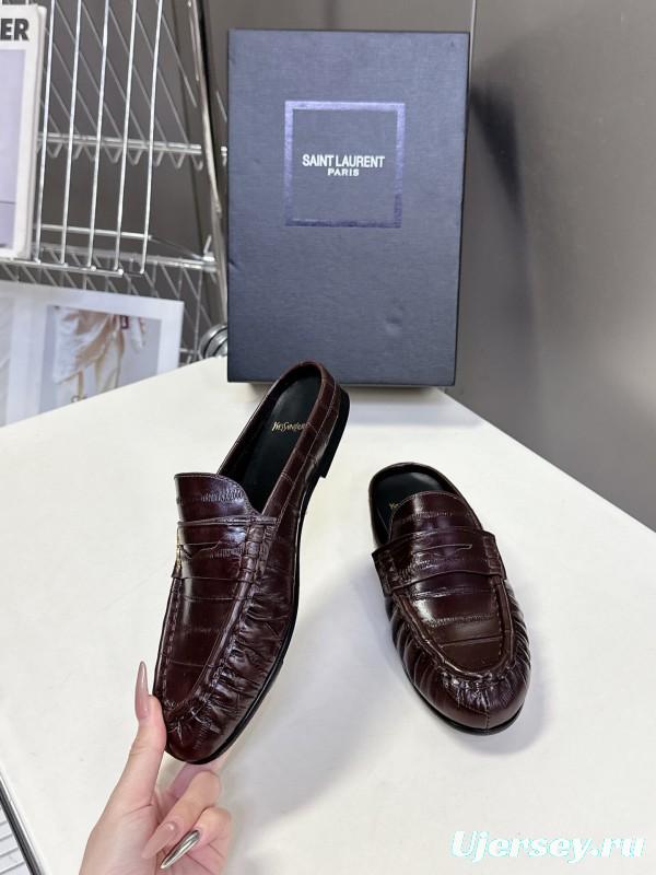 2025 Women Yves Saint Laurent Dark Brown Leather Loafers