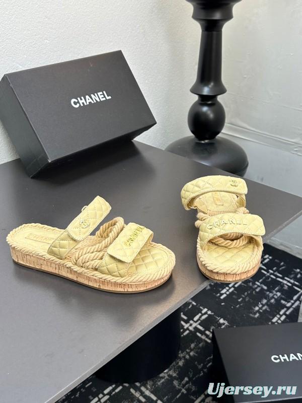 2025 Slippers Chanel Yellow Fabric Rope Slides