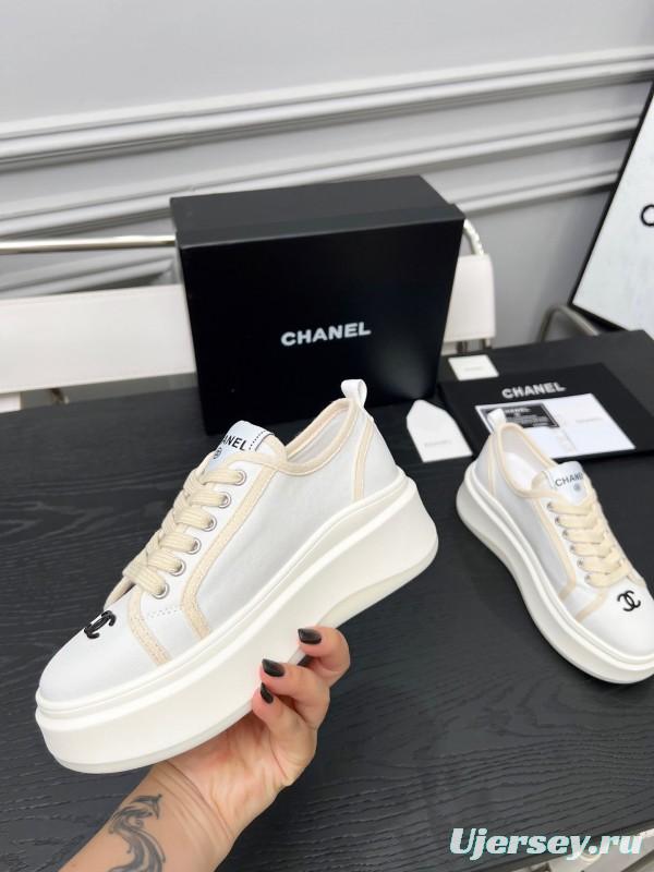 2025 Women Chanel White Canvas Sneakers LY00250