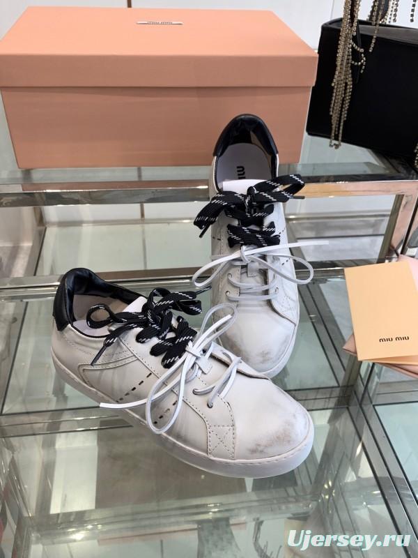 2025 Women Miu Miu White Black Leather Sneakers LY00290