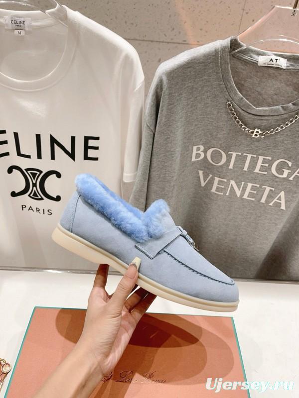 2024 Slippers LP Light Blue Suede Shearling Slippers