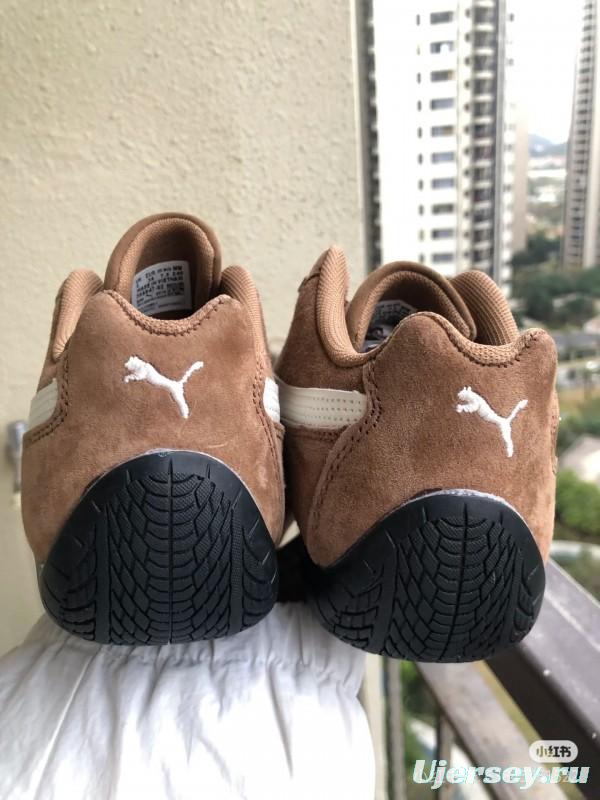 2025 Women Puma Brown White Suede Leather Sneakers KFY00260