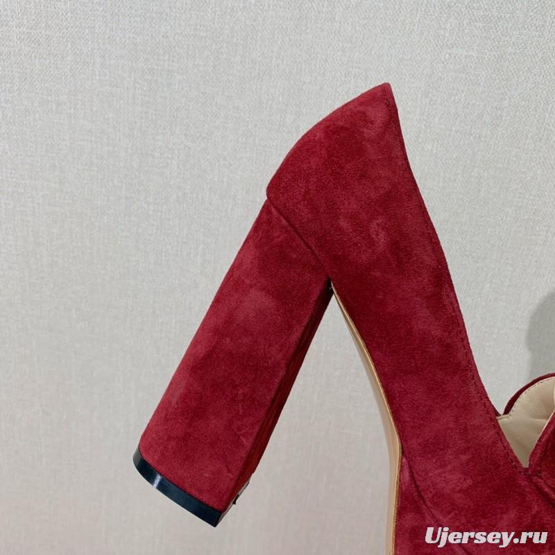 2025 Women Gianvito Rossi Red Suede Platform Loafers Tassel KFY00330