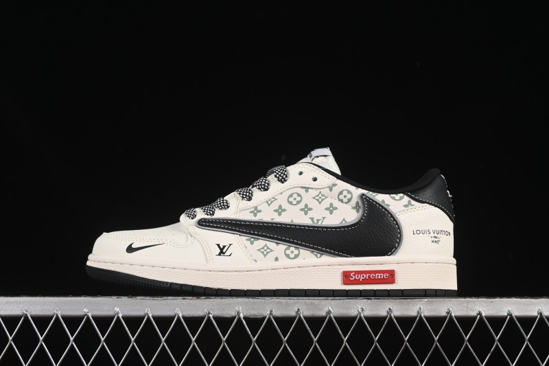 Nike Travis Scott x Fragment Design x Air Jordan 1 Low OG SP AJ1 Low Top Casual Sneakers with Metallic Black Swoosh - YX5066-335