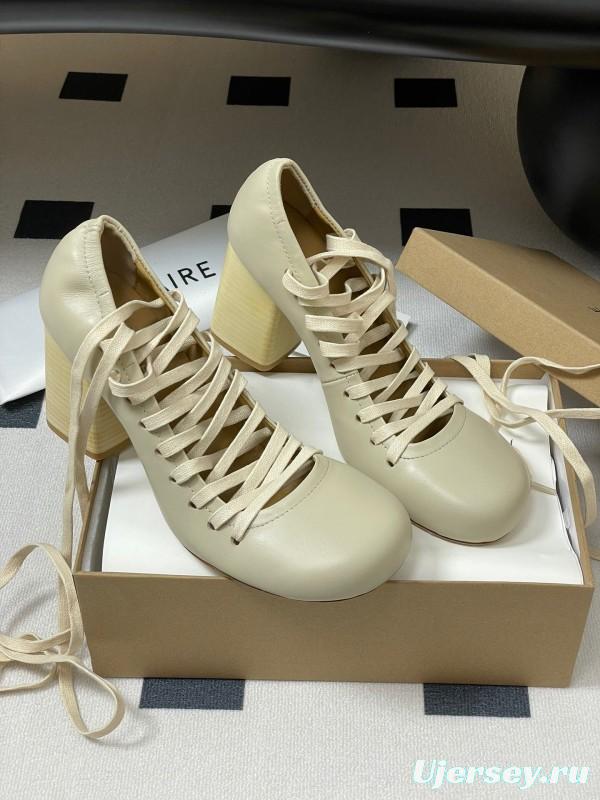2025 Women Lemaire Ivory Leather Round Toe Block Heel Lace Up KFY00310