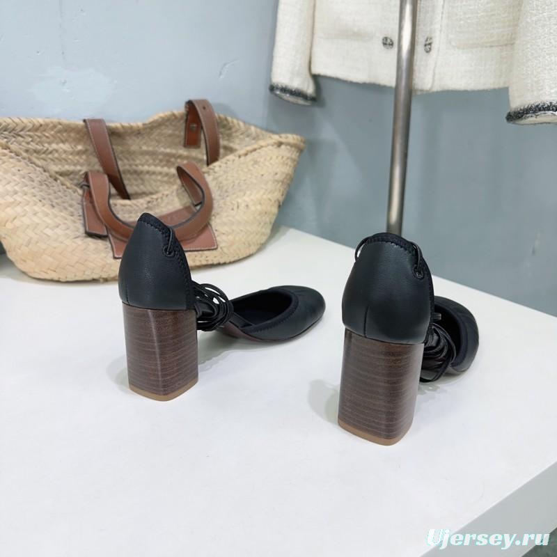 2025 Women LEMAIRE Black Leather Mary Jane Block Heel KFY00300