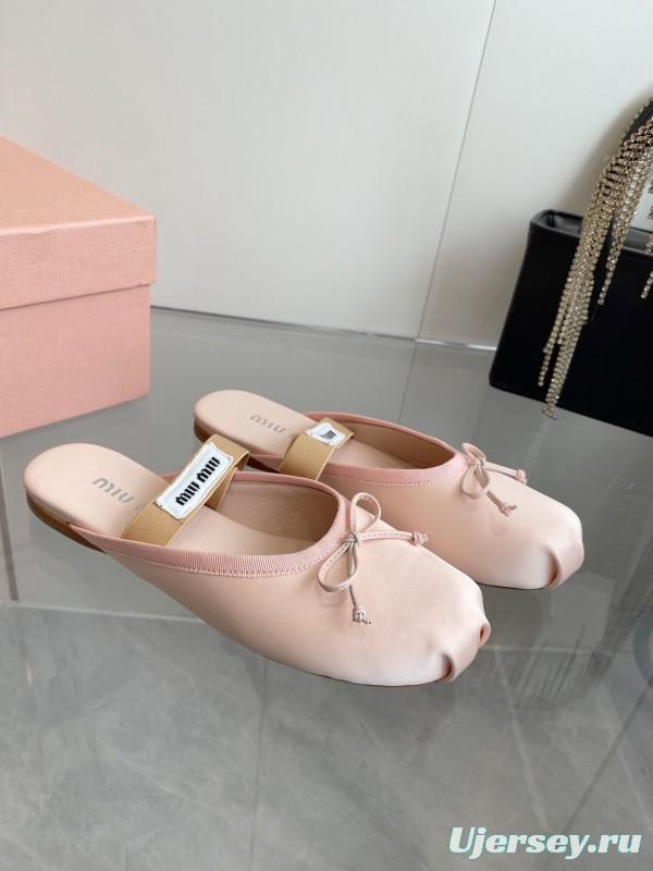 2025 Women Miu Miu Pink Satin Ballet Flats KFY00280