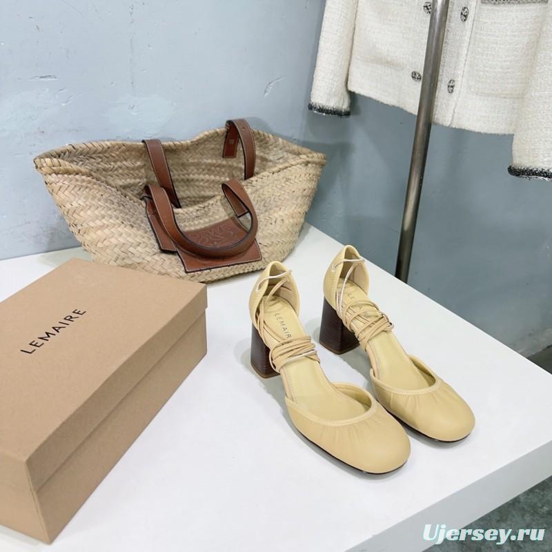 2025 Women LEMAIRE Pale Yellow Lambskin Mary Jane Heeled Shoes