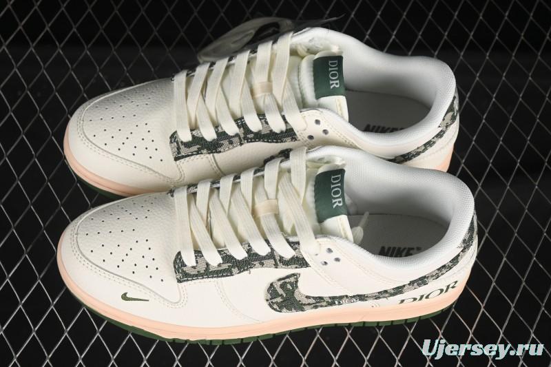 Nike SB Dunk Low Dior Collaboration Camouflage Green Swoosh Anniversary High-End Custom Low-Top Casual Skate Shoes - FC1688-226