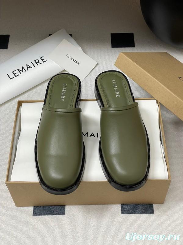 2025 Slippers Lemaire Green Leather Slippers KFY00310
