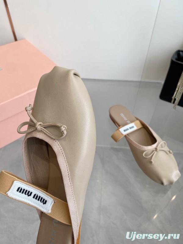 2025 Women Miu Miu Beige Suede Ballet Flats KFY00280
