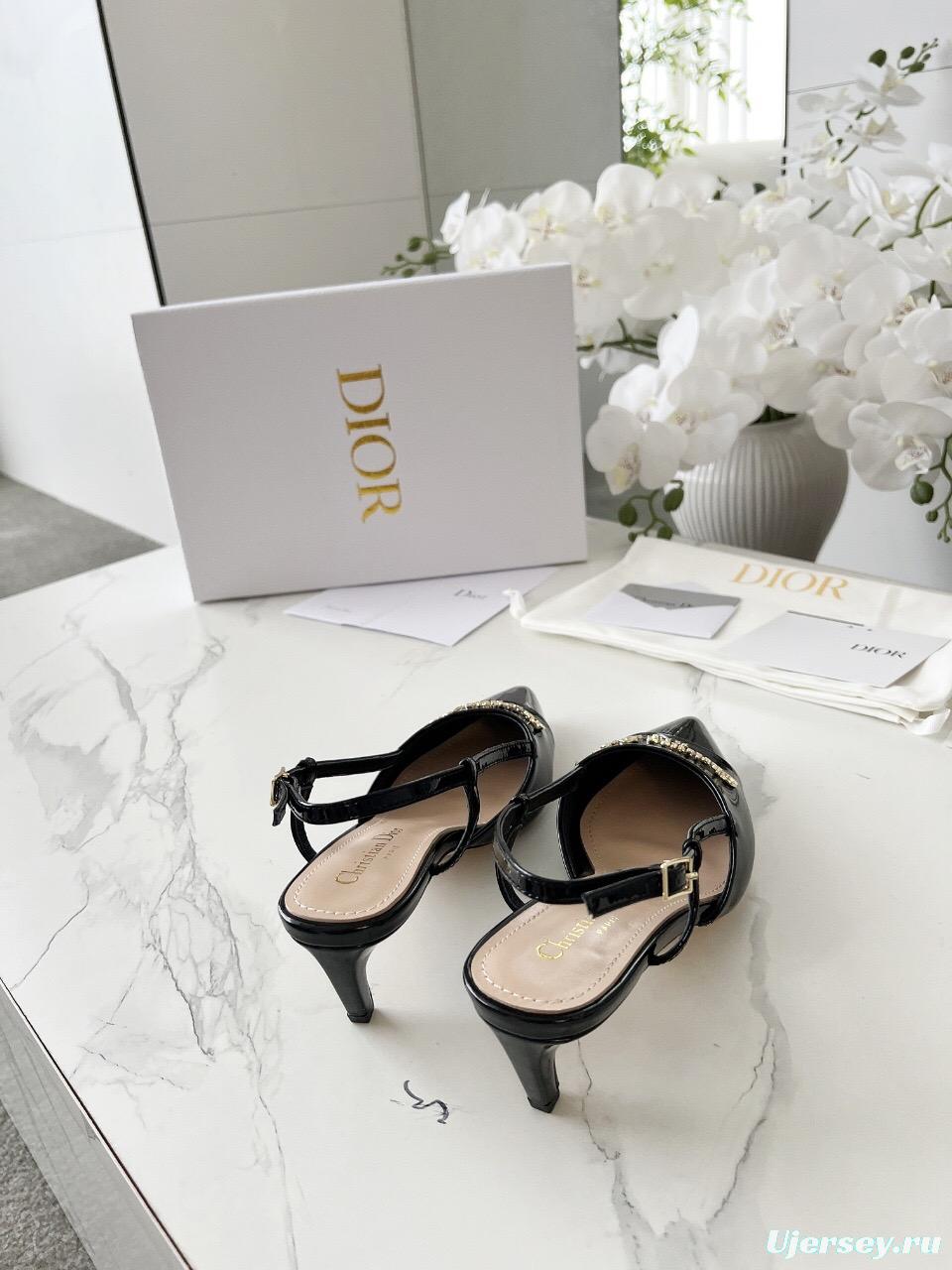 2025 Women Dior Black Patent Leather Slingback Heels KFY00310