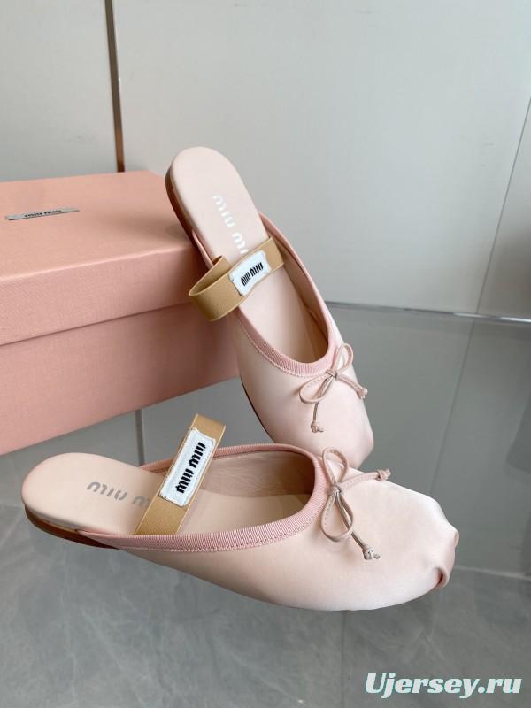 2025 Women Miu Miu Pink Satin Ballet Flats KFY00280