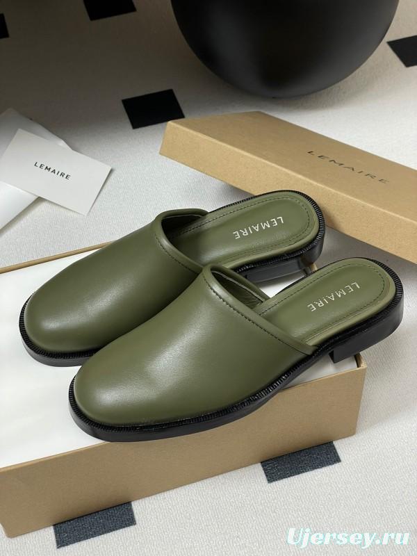2025 Slippers Lemaire Green Leather Slippers KFY00310
