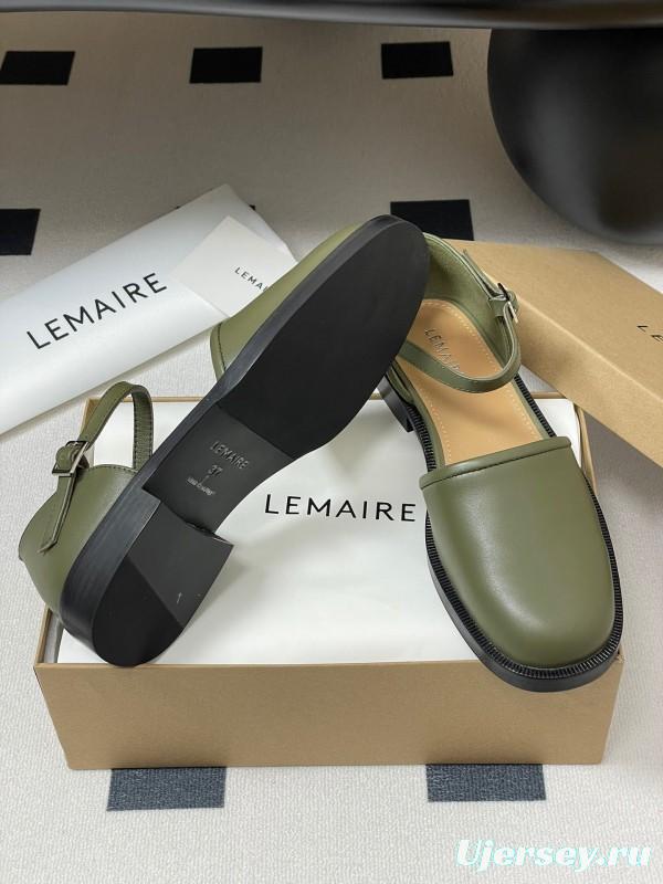 2025 Women Lemaire Green Leather Mary Jane Shoes