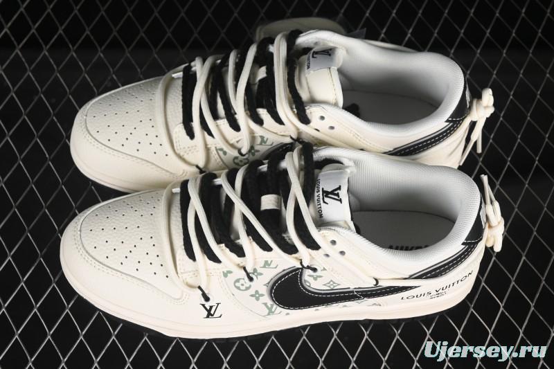Nike SB Dunk Low LV Collaboration Off-White Strap Black Swoosh Anniversary High-End Custom Low-Top Casual Skate Shoes - YX5066-337