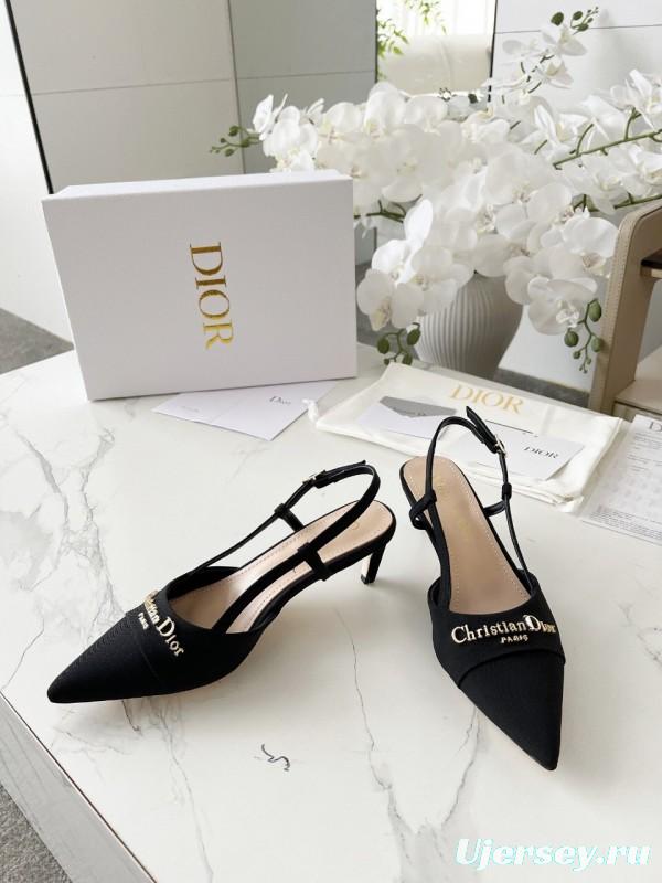 2025 Women Dior Black Fabric Slingback Kitten Heel