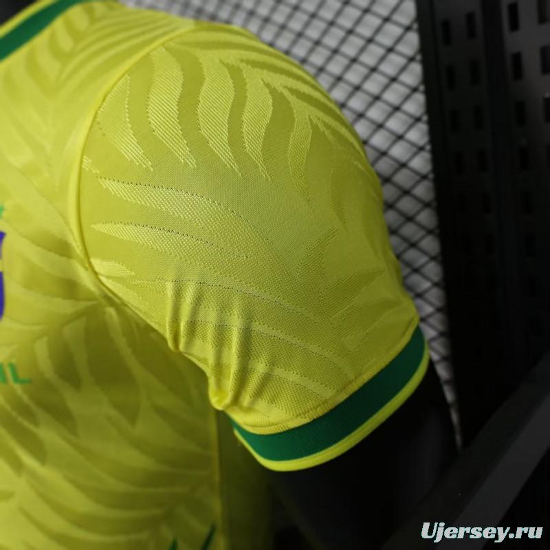 Player Version 2025 Brazil Yellow with Green Animal Pattern Jersey