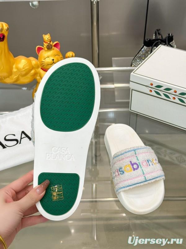 2025 Unisex CASA BLANCA White Fabric Slippers Embroidery KFY00160