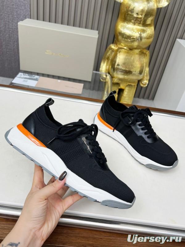 2025 Unisex Santoni Black Wool Blend Knit Mesh Sneakers AS00320