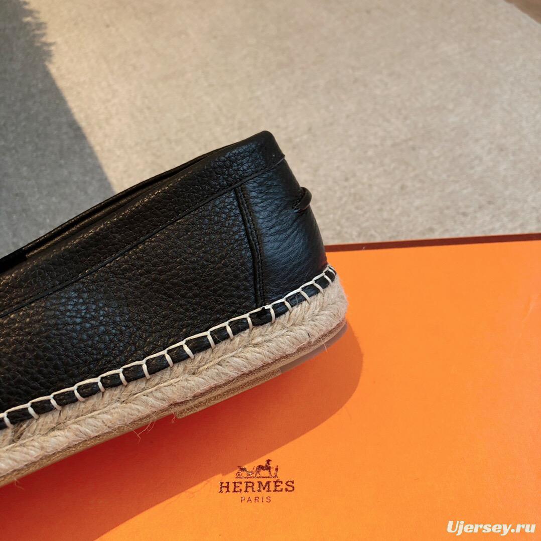 2025 Unisex Hermes Black Leather Loafers AS00380