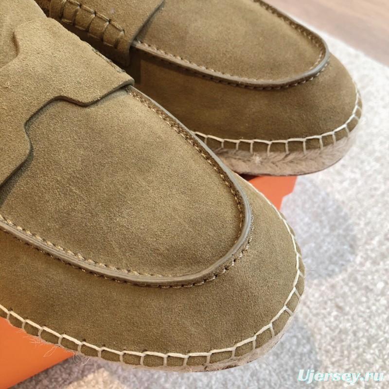 2025 Unisex Hermès Eclair Brown Suede Calfskin Loafers AS00380