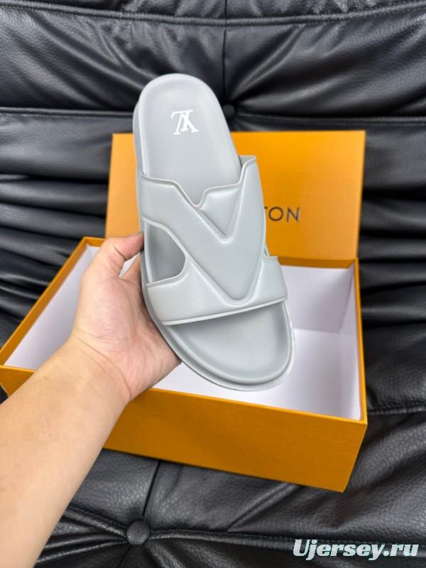 2025 Men Louis Vuitton White Leather Slippers AS00180