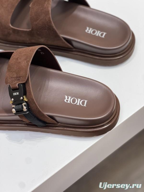 2025 Men Dior Brown Suede Leather Slippers AS00190