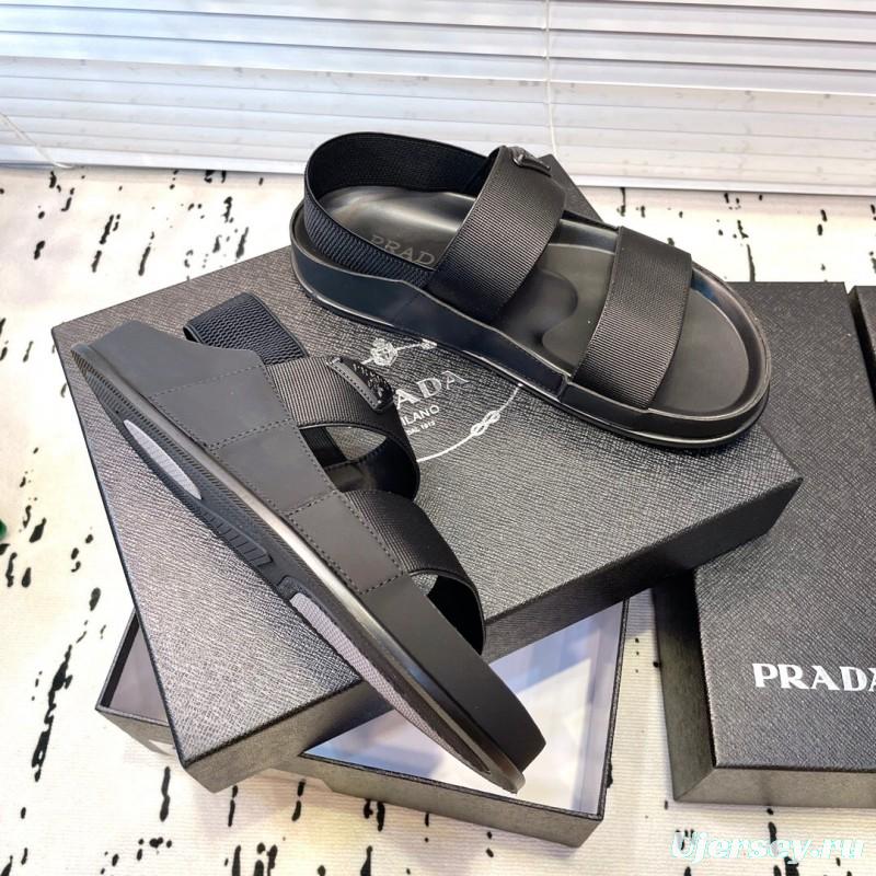 2025 Men Prada Black Fabric Sandals Original Sole KFY00230