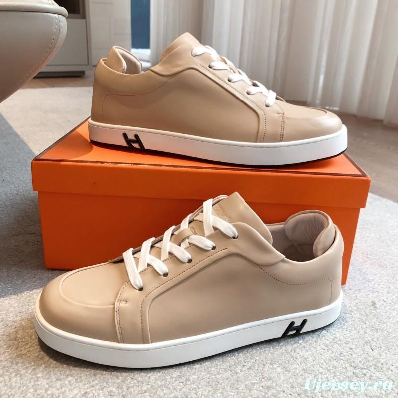 2025 Unisex H Beige Leather Sneakers AS00380