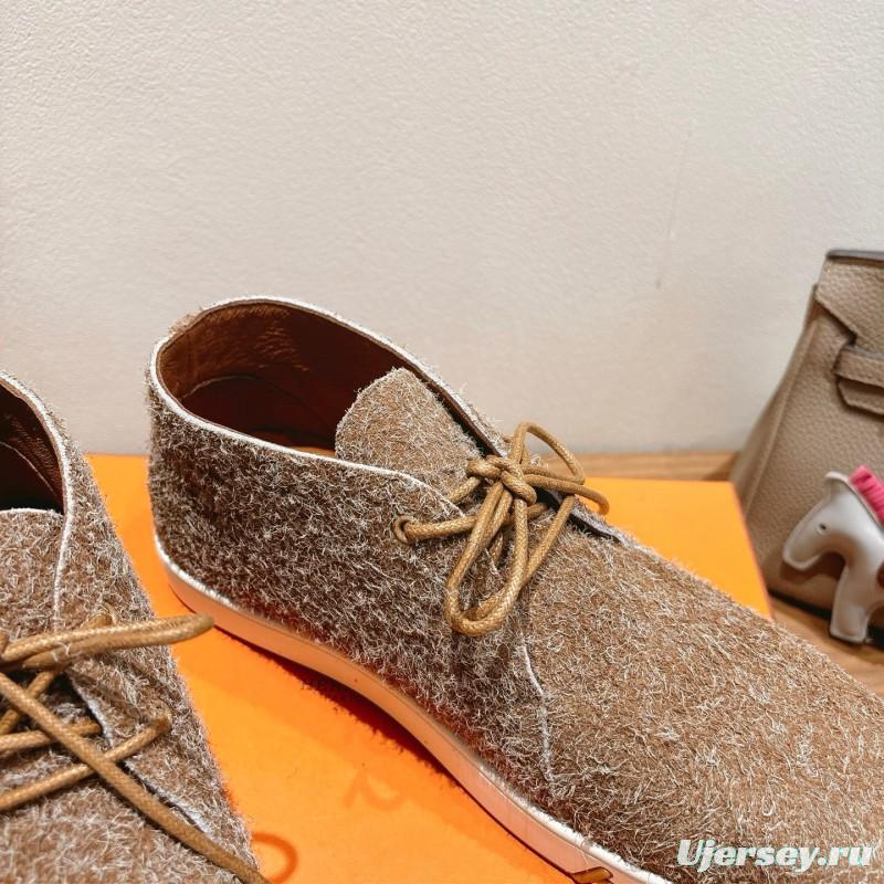 2025 Unisex Hermès Brown Tan Wool Chukka Boots AS00380